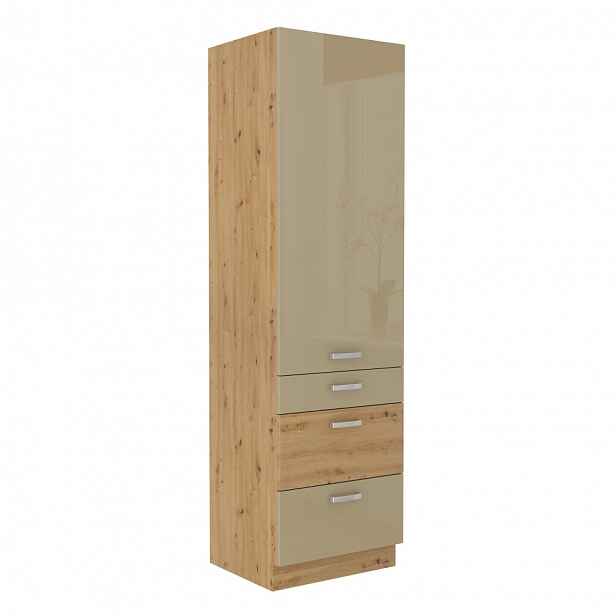 MEADOW, skříňka vysoká 60 DKS-210 1F 3S, korpus: dub artisan, dvířka: cappuccino lesk, dub artisan