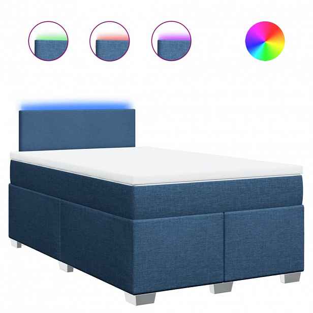 vidaXL Box spring postel s matrací modrá 120x200 cm textil