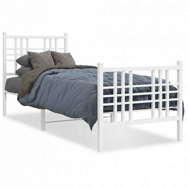vidaXL Kovový rám postele s hlavovým a nožním čelem bílý 80 x 200 cm