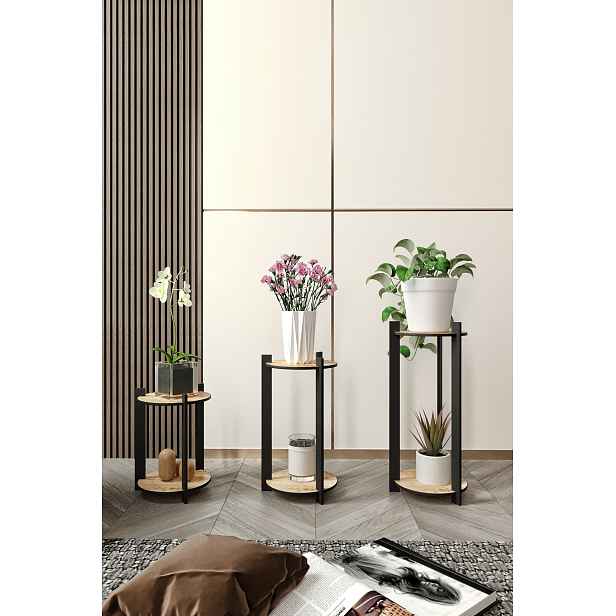 Kalune Design Sada 3 ks květinových stojanů Round dub přírodní/černá