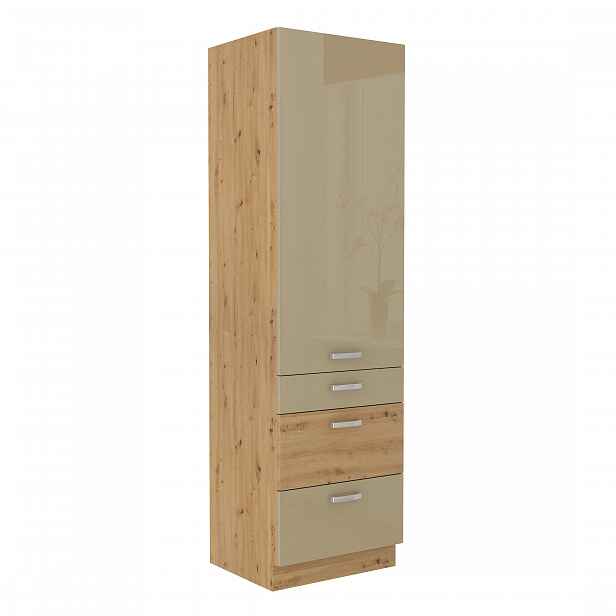 MEADOW, skříňka vysoká 60 DKS-210 1F 3S, korpus: dub artisan, dvířka: cappuccino lesk, dub artisan