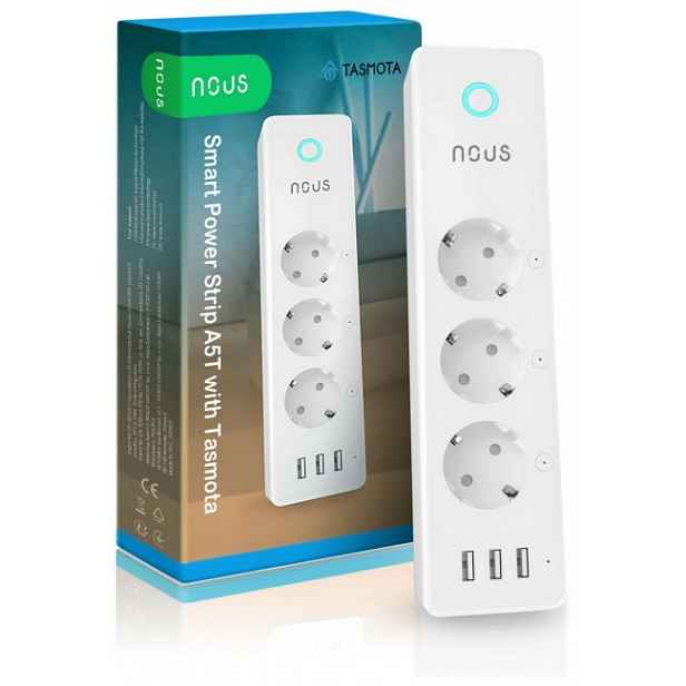 Nous A5T WiFi lišta Smart Tasmota Mqtt Měření energie 3 zásuvky 3 Usb