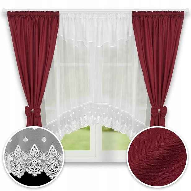 Sada záclon s záclonou Voál Guipure Markýza 400x160 Tunelová páska Žabky