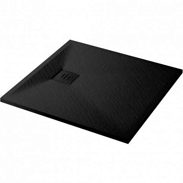 Sprchová vanička čtvercová Pablo - SMC/minerální kompozit - strukturovaná černá matná - 80x80x3 cm