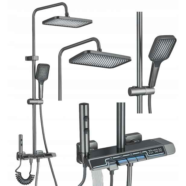 Sprchový Set Sprcha Bidet LCD Dešťová Sprcha Tryska Šedá