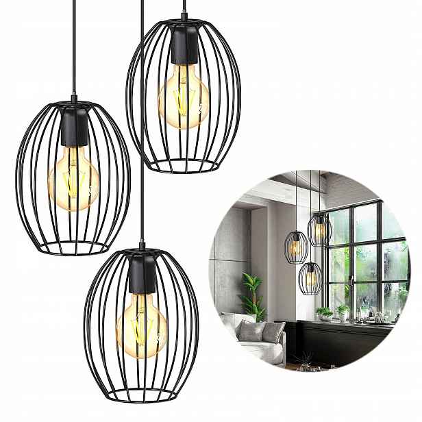 Závěsná lampa loft 3xE27 černá kovová retro lustr do obývacího pokoje nad stůl