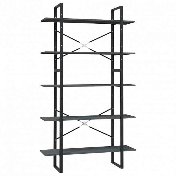 vidaXL Knihovna s 5 policemi šedá 100 x 30 x 175 cm borové dřevo