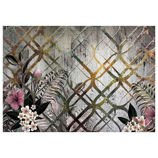 Fototapeta Hibiskus květiny retro geometrie vinylová 368x254 lepidlo