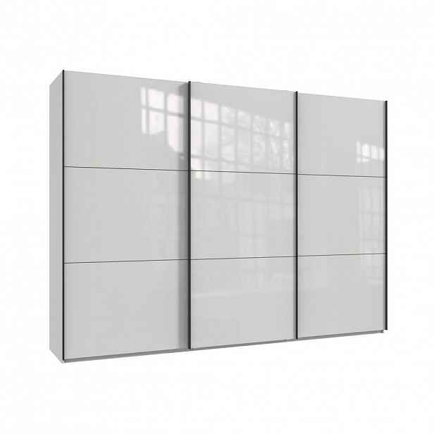 luma-home SKŘÍŇ S POSUVNÝMI DVEŘMI, 3dveřová, šířka 300 cm / výška 216 cm / hloubka 65 cm, bílá s prosklenými dvířky, včetně kompletního vybavení / 22