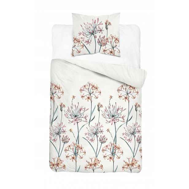 Povlečení Home Satin 140x200 bílé s korálově oranžovými květy