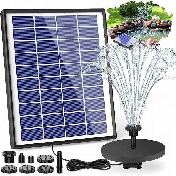 Solární fontánová pumpa 6,5 W s baterií a 6 tryskami pro zahradu