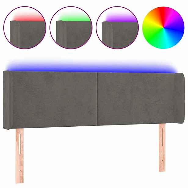 vidaXL Čelo postele s LED tmavě šedé 147 x 16 x 78/88 cm samet