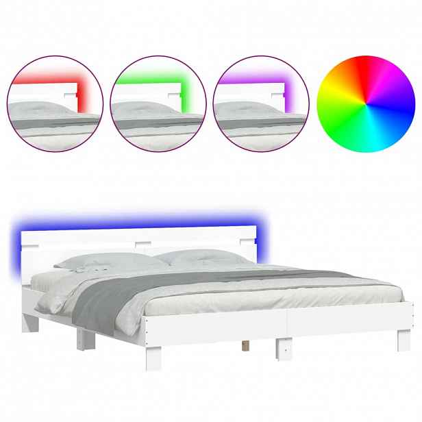 vidaXL Rám postele s čelem a LED osvětlením bílý 160 x 200 cm
