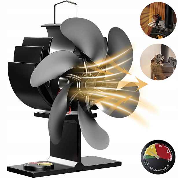 Termoelektrický Krbový Ventilátor Napájený Teplem Bez Proudu, Černý