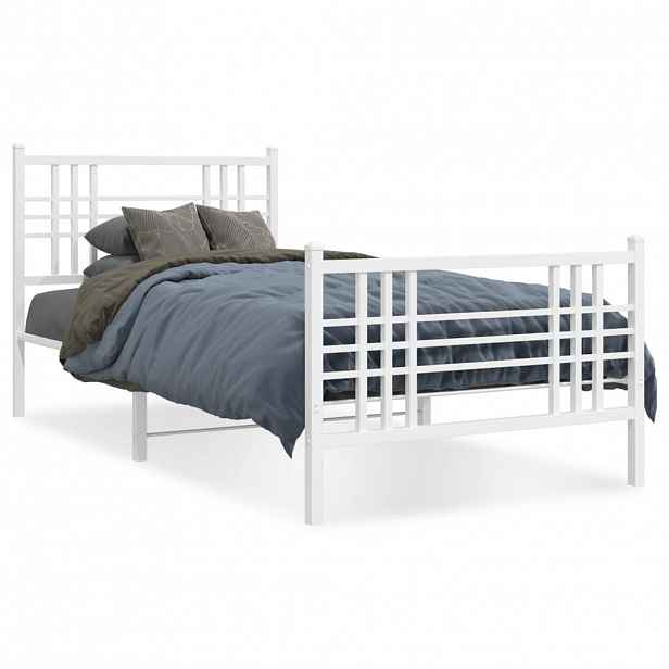 vidaXL Kovový rám postele s hlavovým a nožním čelem bílý 90 x 200 cm