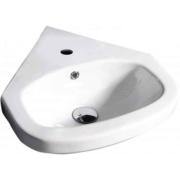 Aqualine Vitroya - Umyvadlo rohové 46x46 cm, s přepadem, otvor pro baterii, bílá VT145