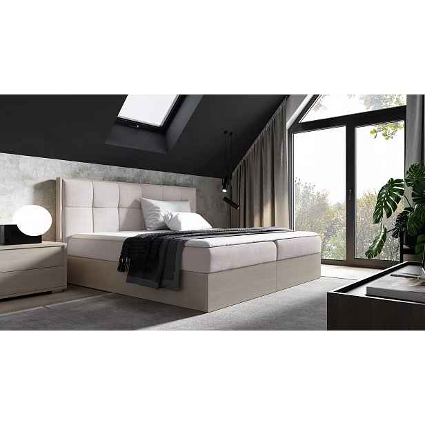 Čalouněná manželská postel 200x220 CHANTELLE 8 - nordic teak / béžová + topper ZDARMA