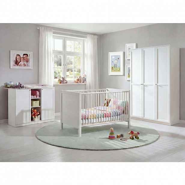 luma-home 3DÍLNÁ SADA do dětského pokoje: dětská postýlka, přebalovací komoda a třídveřová skříň, Š135/V198/H58 cm, systém Soft-Close, bílá / 22803