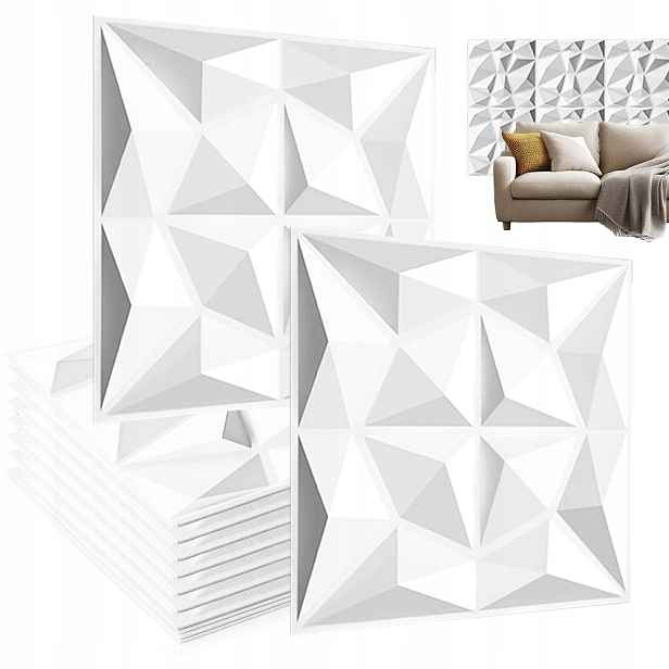 12X Nástěnné Panely Diamant Černý Vzor 3D Pěnový Stropní Kaseton 50x50 cm