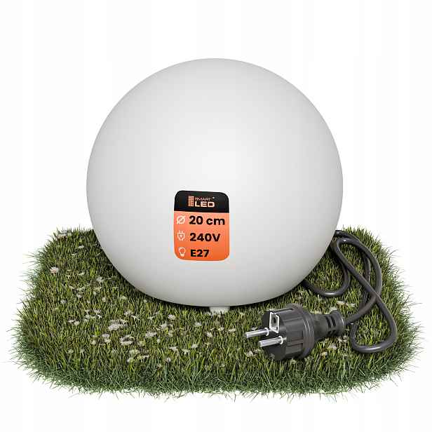 Zahradní lampa Kula do zahrady Led Bílá Zapichovací Kabel 230V E27 20cm IP65