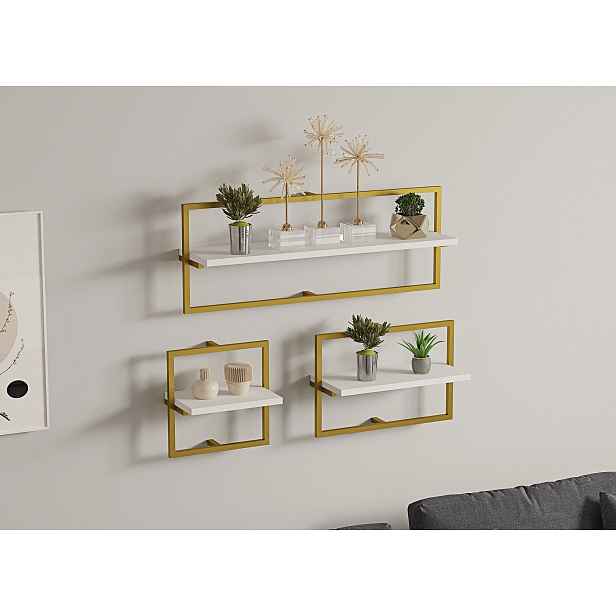 Kalune Design Sada 3 ks nástěnných polic Yeso bílá/zlatá