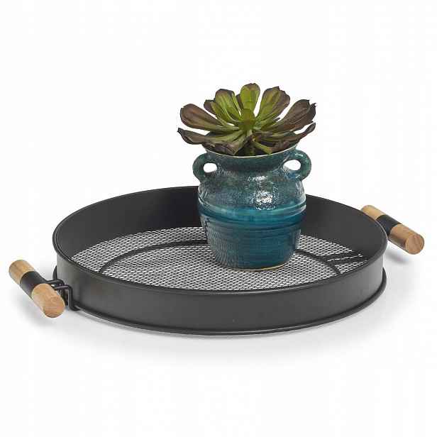 Kovový podnos s rukojetí, síťová struktura, O 48 cm, černý, Zeller
