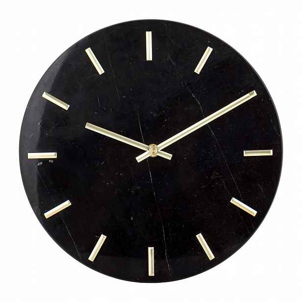 Mramorové hodiny černé zlaté prvky dekorace glamour minimalismus kamenný
