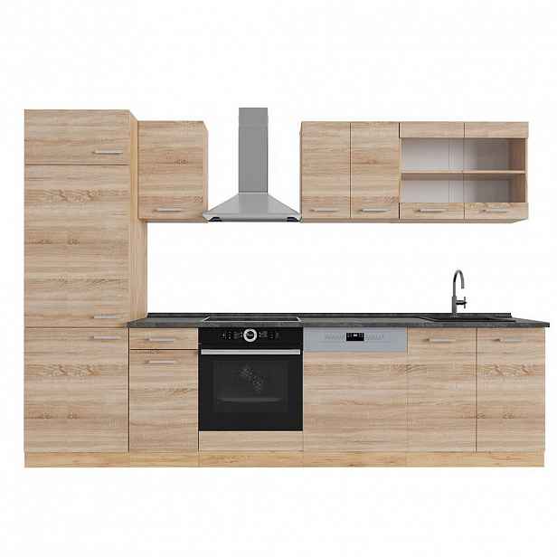 Vicco KUCHYŇSKÝ KOUT R-Line Dub Sonoma/Goldkraft 300 cm , PD Antracit