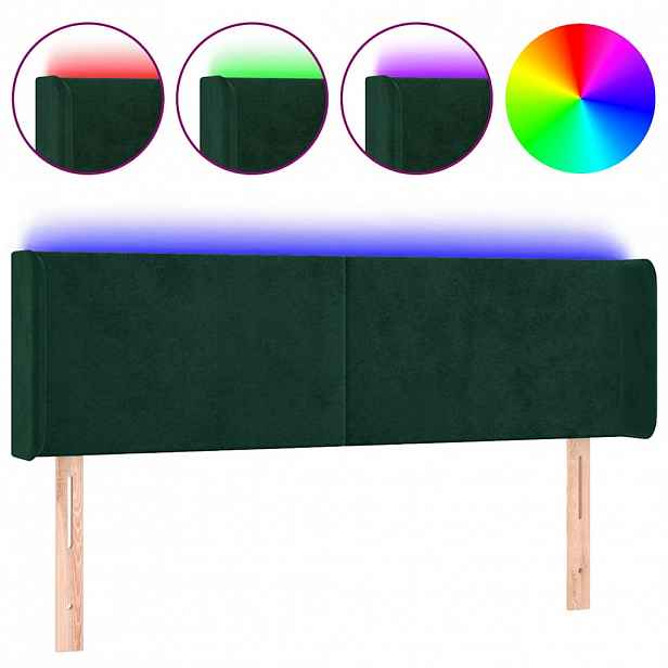 vidaXL Čelo postele s LED tmavě zelené 147 x 16 x 78/88 cm samet