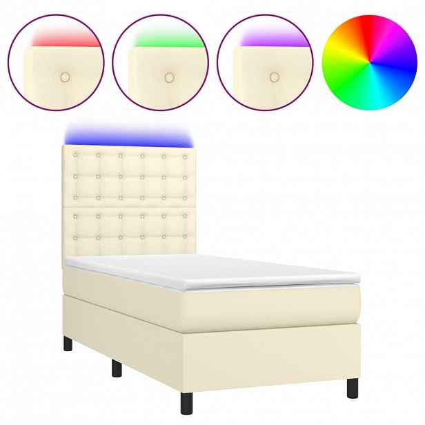 vidaXL Box spring postel s matrací a LED krémová 80x200 cm umělá kůže