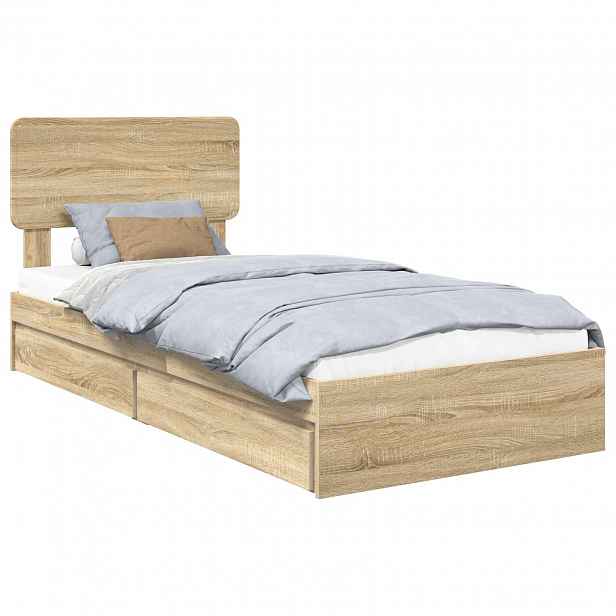 vidaXL Postel s úložným prostorem se zásuvkou Sonoma dub 90 x 200 cm