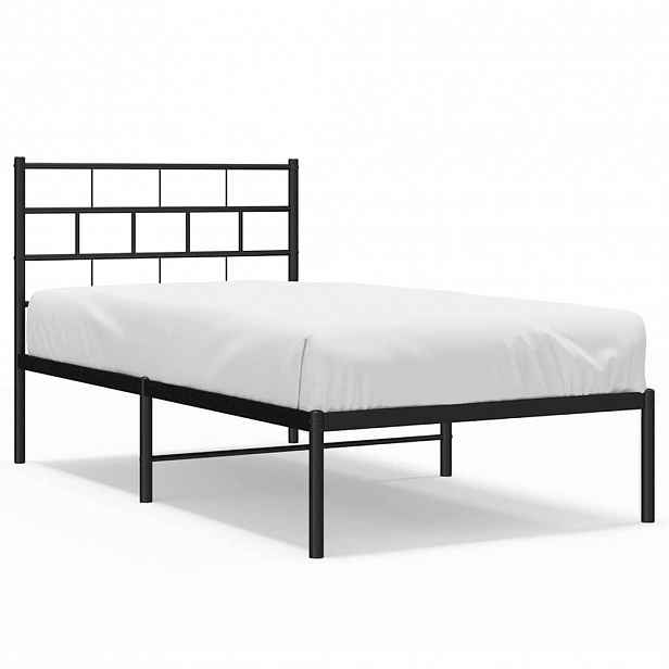 vidaXL Kovový rám postele s čelem černý 100 x 200 cm