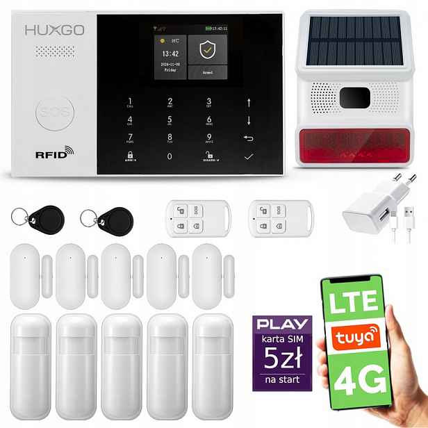 Bezdrátový alarm WiFi Gsm 4G Lte s Tuya, sada Huxgo HXA005 R5D5 Bs