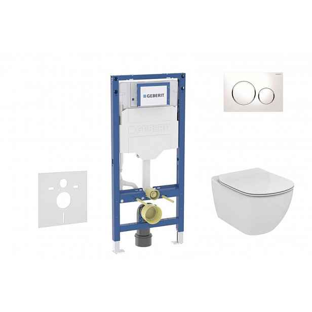Geberit Duofix - Set předstěnové instalace, klozetu Tesi a sedátka, tlačítko Sigma20, bílá/chrom SANI11CD3119