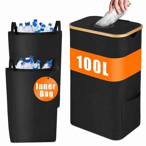 Plastový koš na lahve, recyklovaný, třídění, 2 vnitřní sáčky