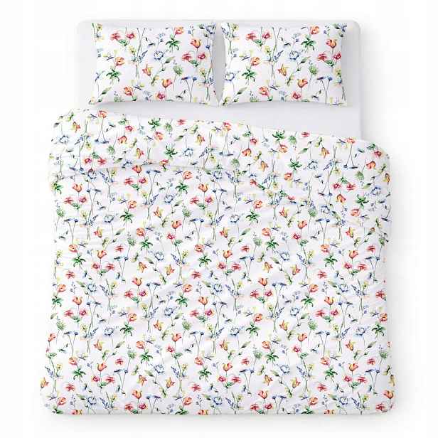 Povlečení bavlněné 200x220 bílé s barevnými květy, klasické Cotton Home