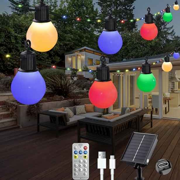 Řetěz, Girlandy Světla Ip 65 solární barva 10 m 20 žár. 100 Led dálkový ovladač Usb