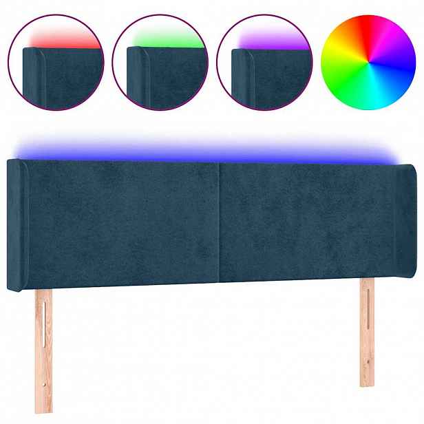 vidaXL Čelo postele s LED tmavě modré 147 x 16 x 78/88 cm samet