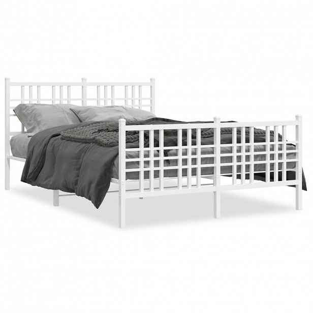 vidaXL Kovový rám postele s hlavovým a nožním čelem bílý 120 x 200 cm