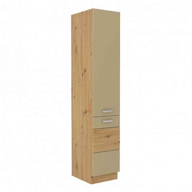 MEADOW, skříňka vysoká 40 DK-210 2F, korpus: dub artisan, dvířka: cappuccino lesk, dub artisan