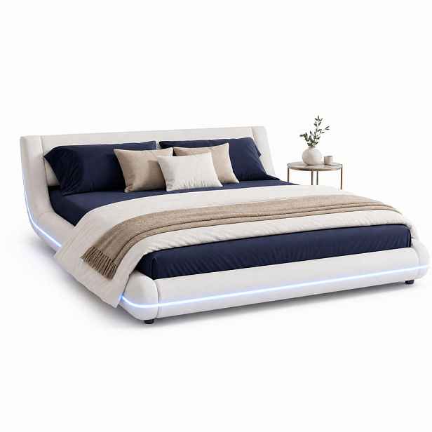 CHICFURN POSTEL 160/200 cm v bílé barvě s LED osvětlením