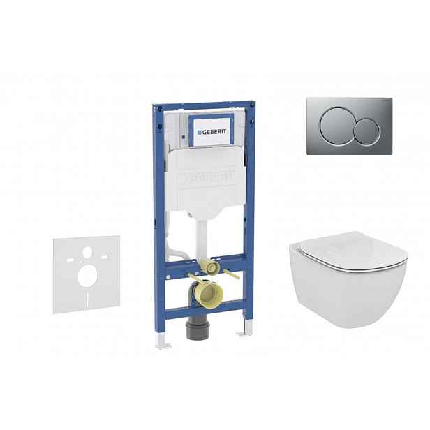 Geberit Duofix - Set předstěnové instalace, klozetu Tesi a sedátka, tlačítko Sigma01, matný chrom SANI11CD2118