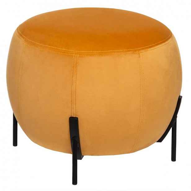 Hořčicový sametový taburet CALABAZA VELVET