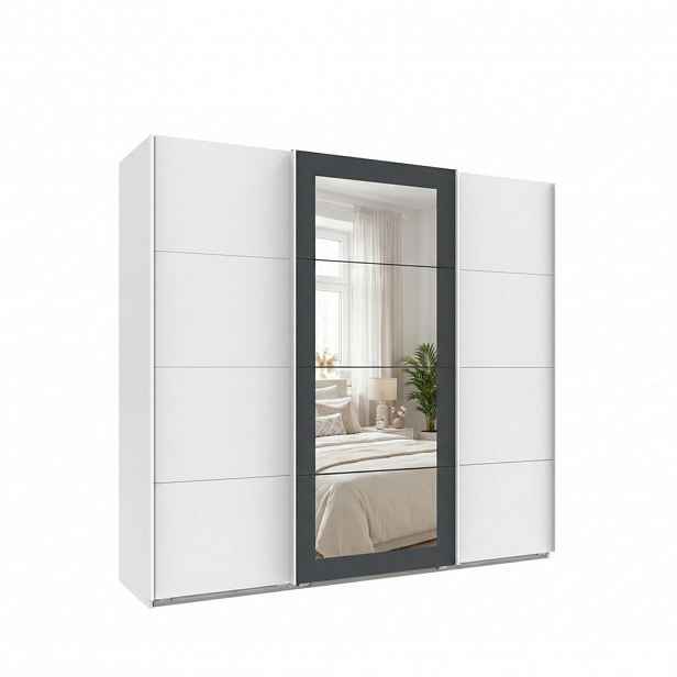 luma-home SKŘÍŇ S VZPÍRAJÍCÍMI SE DVEŘMI, 3dveřová, šířka 225 cm, výška 208 cm, hloubka 64 cm, šatní skříň v bílé barvě, úchytky bílé / 22626