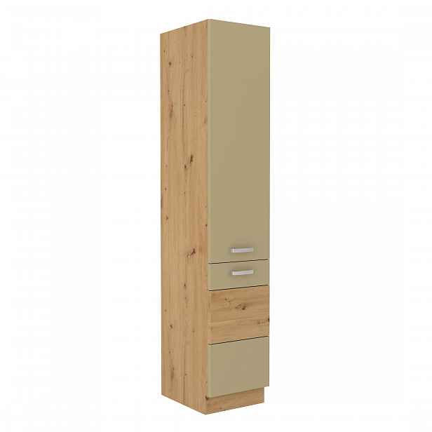 MEADOW, skříňka vysoká 40 DK-210 2F, korpus: dub artisan, dvířka: cappuccino lesk, dub artisan