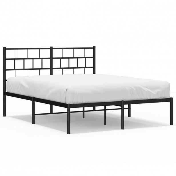 vidaXL Kovový rám postele s čelem černý 140 x 190 cm