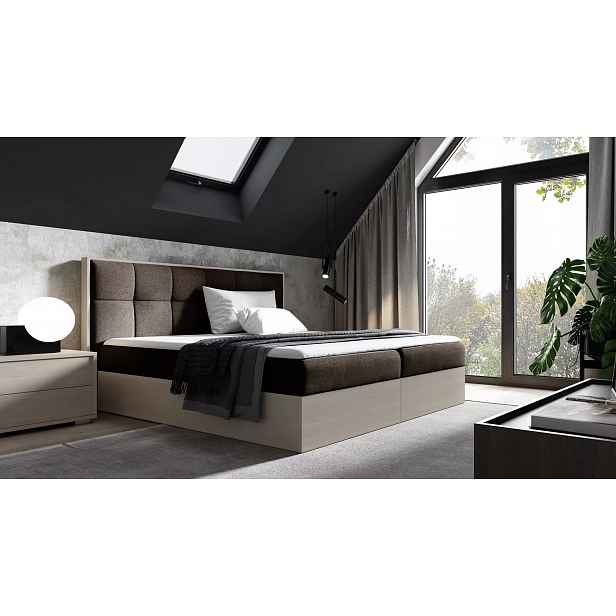 Čalouněná manželská postel 200x220 CHANTELLE 8 - nordic teak / hnědá + topper ZDARMA