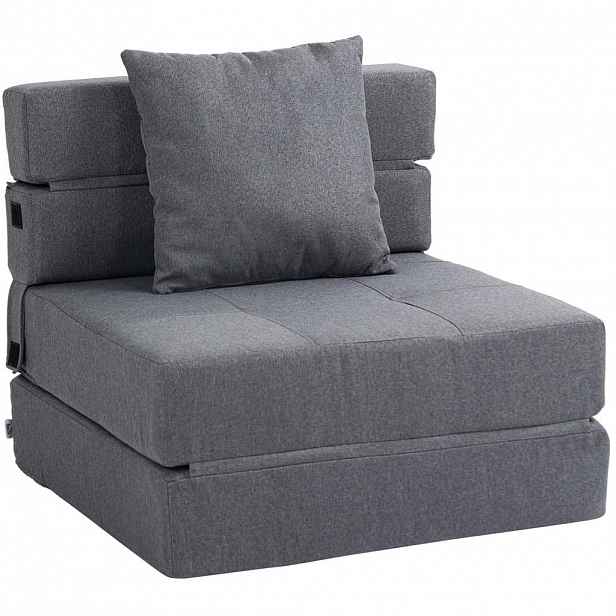 Redom ROZKLÁDACÍ křeslo 70/70/61 cm a 174/70/15 cm s funkcí lůžka a polštářem, Tmavě šedá