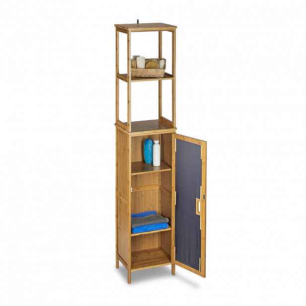 Relaxdays REGÁL Bambus přírodní do koupelny se skříňkou 5 polic 170 cm