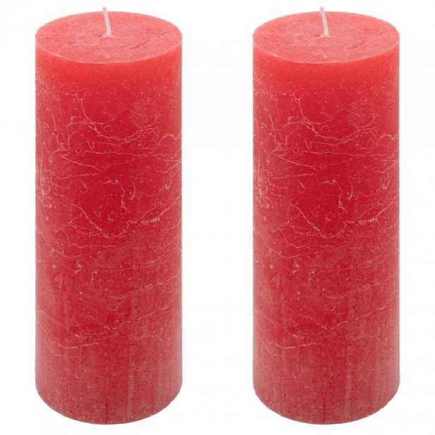 Sada rustikálních svíček, 20 cm, Ø 7,5 cm, červená, 2 ks